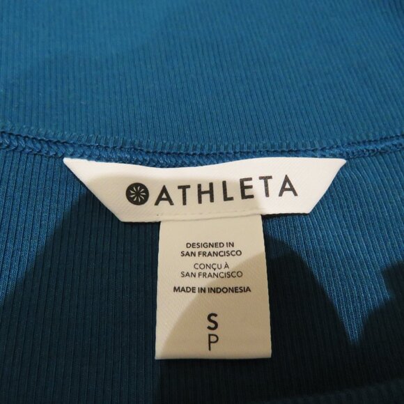 ATHLETA Signature Rib Square Neck Crop Tank Top Coastal Teal Stretch Casual NWT - Picture 10 of 12